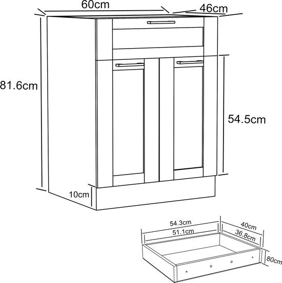Cassetto da Cucina   H. 82 x L. 60 x P. 46 cm  BIANCO