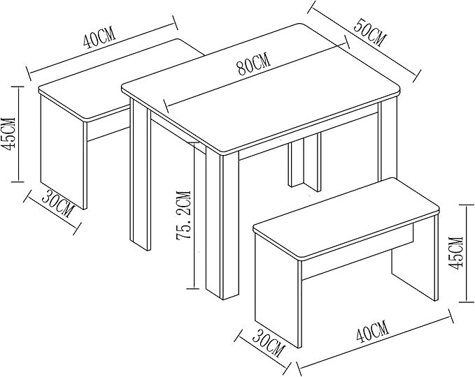 Set da pranzo in legno Panca Tavolo da cucina, pranzo Set Tavolo Panche L Bianco/legno