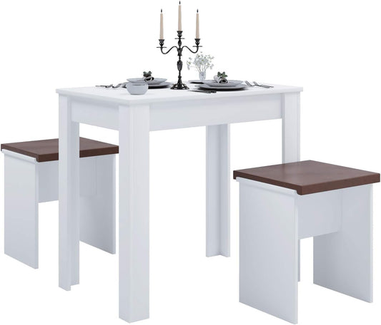 Set da pranzo in legno Panca Tavolo da cucina, pranzo Set Tavolo Panche L Bianco/legno