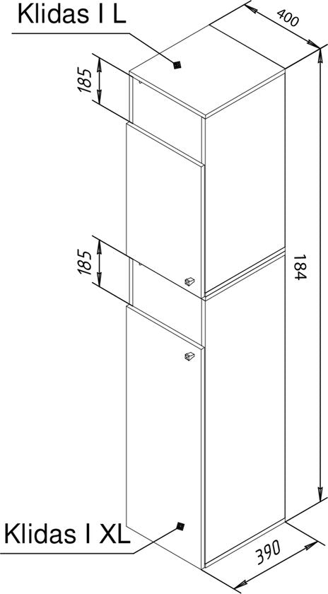 Armadio Portabiancheria 2 scomparti xl 184 x L. 40 x P. 39 cm