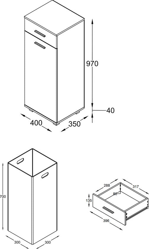 Armadio Biancheria "H. 97 x L. 40 x P. 35 cm