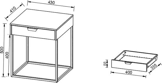 Comodino Letto H. 50 x L. 43 x P. 41 cm