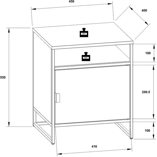 Comodino consolle H. 55 x L. 45 x P. 40 cm