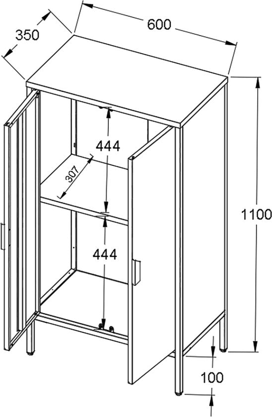 Cassettiera in acciaio  Credenza con triangoli  Dimensioni circa H. 110 x L. 60 x P. 35 cm