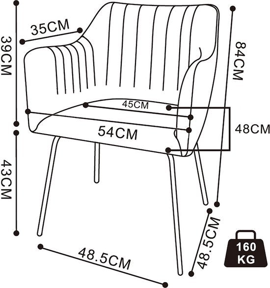 Poltroncina sedia in velluto imbottita scandinava Dimensioni circa H. 82 x L. 54 x P. 59 cm