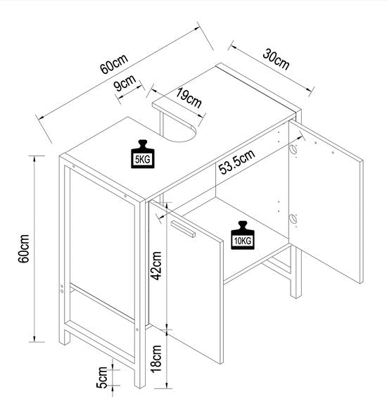 Supporto per Vasca da Bagno  60 x L. 60 x P. 30 cm