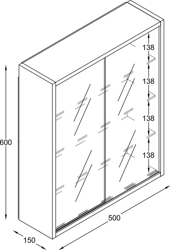 Vetrina in vetro con vetro di sicurezza  Rovere  H. 60 x L. 50 x P. 15 cm