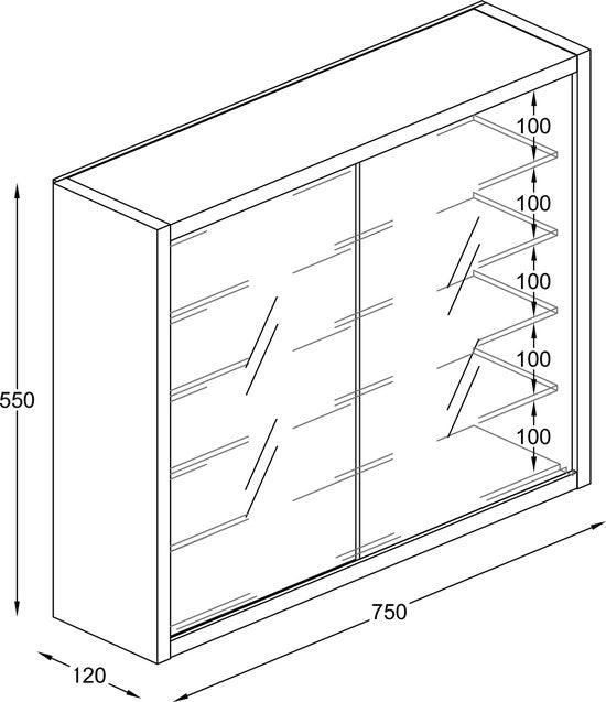 Vetrina in vetro | Dimensioni:ANTRACITE H55XL75X12P