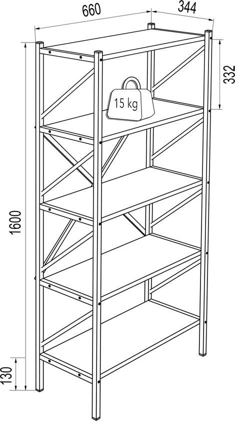 Scaffale  5 scomparti  in legno e metallo 160x66x34cm