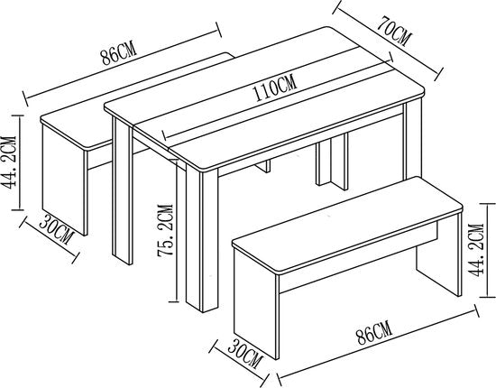 Set da tavolo da pranzo  Sonoma  H 75 x L 110 x P 70 cm