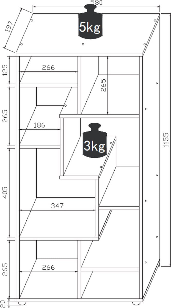 Libreria divisoria con scaffale in legno 116X58X20CM