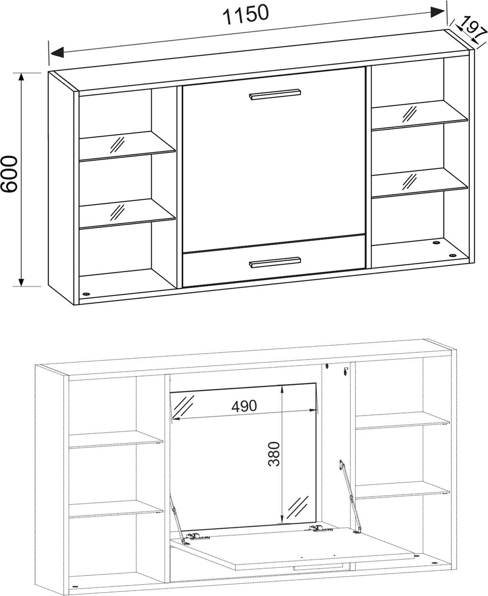 Scrivania da Parete   H. 60 cm x L. 115 cm x P. 20 cm Quercia/miele